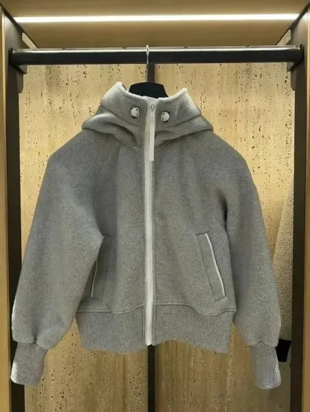 Unidentified Oversized Fleece Hooded Jacket in Heather Gray Outerwear - 1