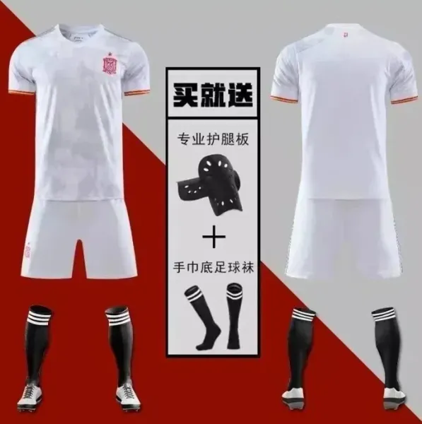 Spain National Team Away Kit White Jersey and Shorts Set with Socks - 1