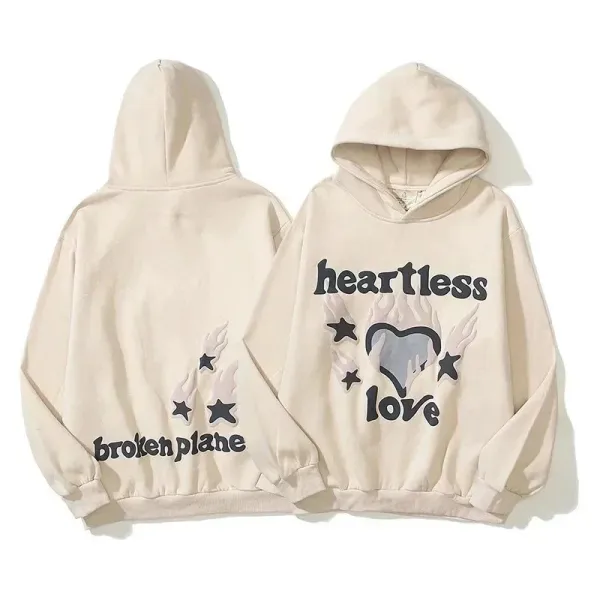 Broken Plane Heartless Love Graphic Hoodie Beige - 1