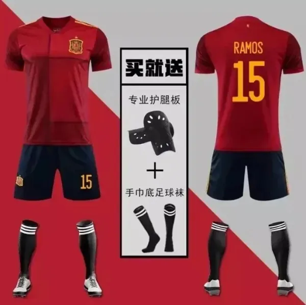 Spain National Team Ramos #15 Home Kit Red Jersey Set - 1