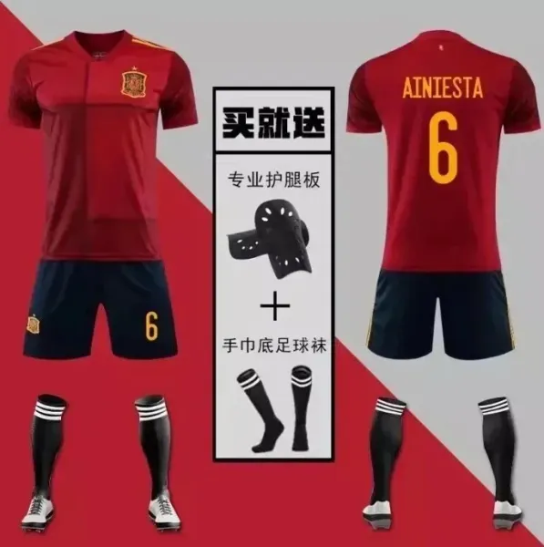 Spain National Team Home Kit 2018 Red Jersey with Ainiesta 6 - 1