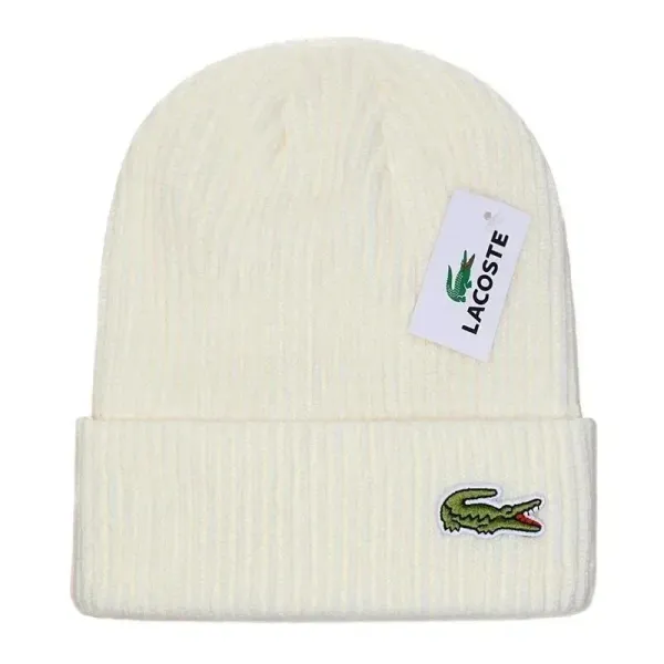 Lacoste Crocodile Embroidered Beanie Off-White - 1