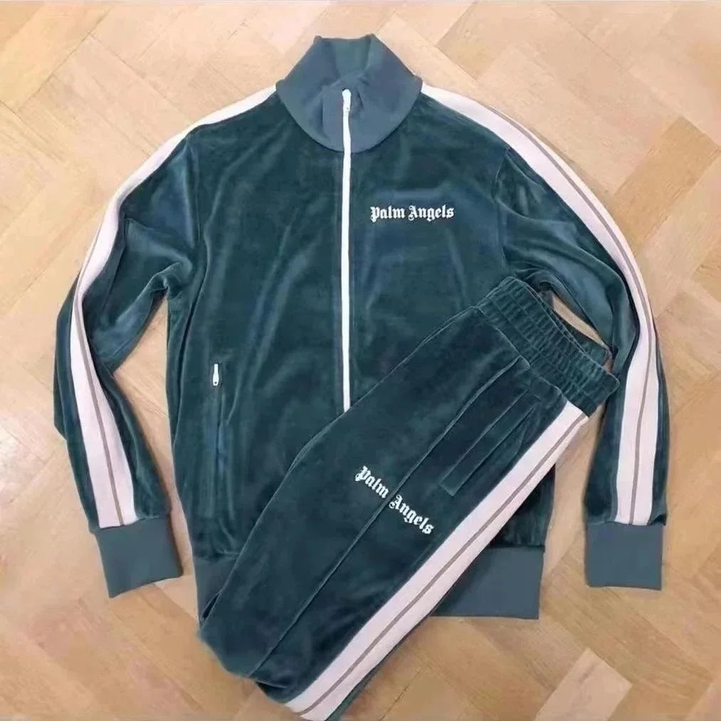 Palm Angels Velvet Tracksuit Navy with Cream and Red Stripes - 7