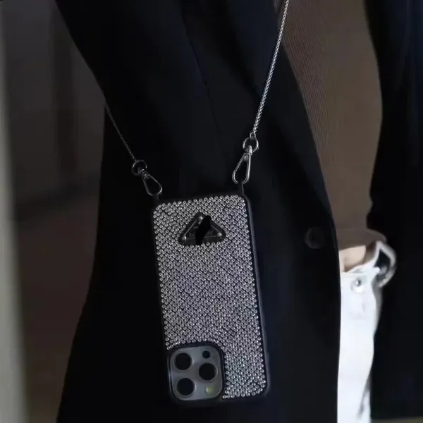Prada Crystal-Embellished Phone Case with Chain Strap Black - 1