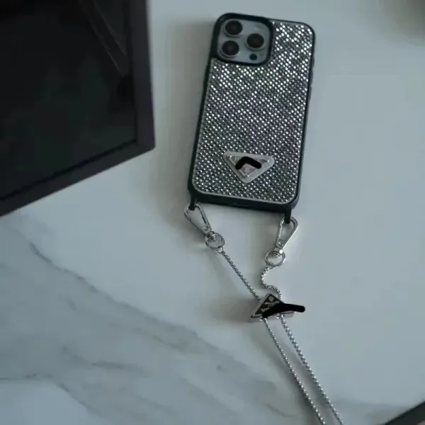 Prada Re-Nylon Crystal Phone Case with Chain Strap Silver - 1
