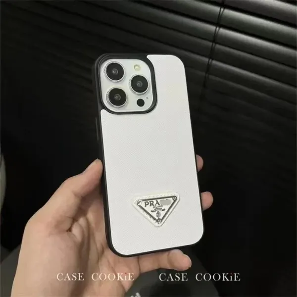 Prada Triangle Logo White Saffiano Phone Case - 1