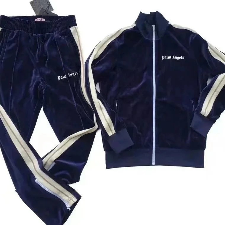 Palm Angels Velvet Tracksuit Navy with Cream and Red Stripes - 6