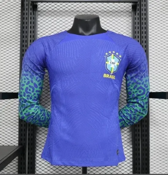 CBF Brazil National Team Long-Sleeve Jersey Blue with Leopard Print Sleeves - 1