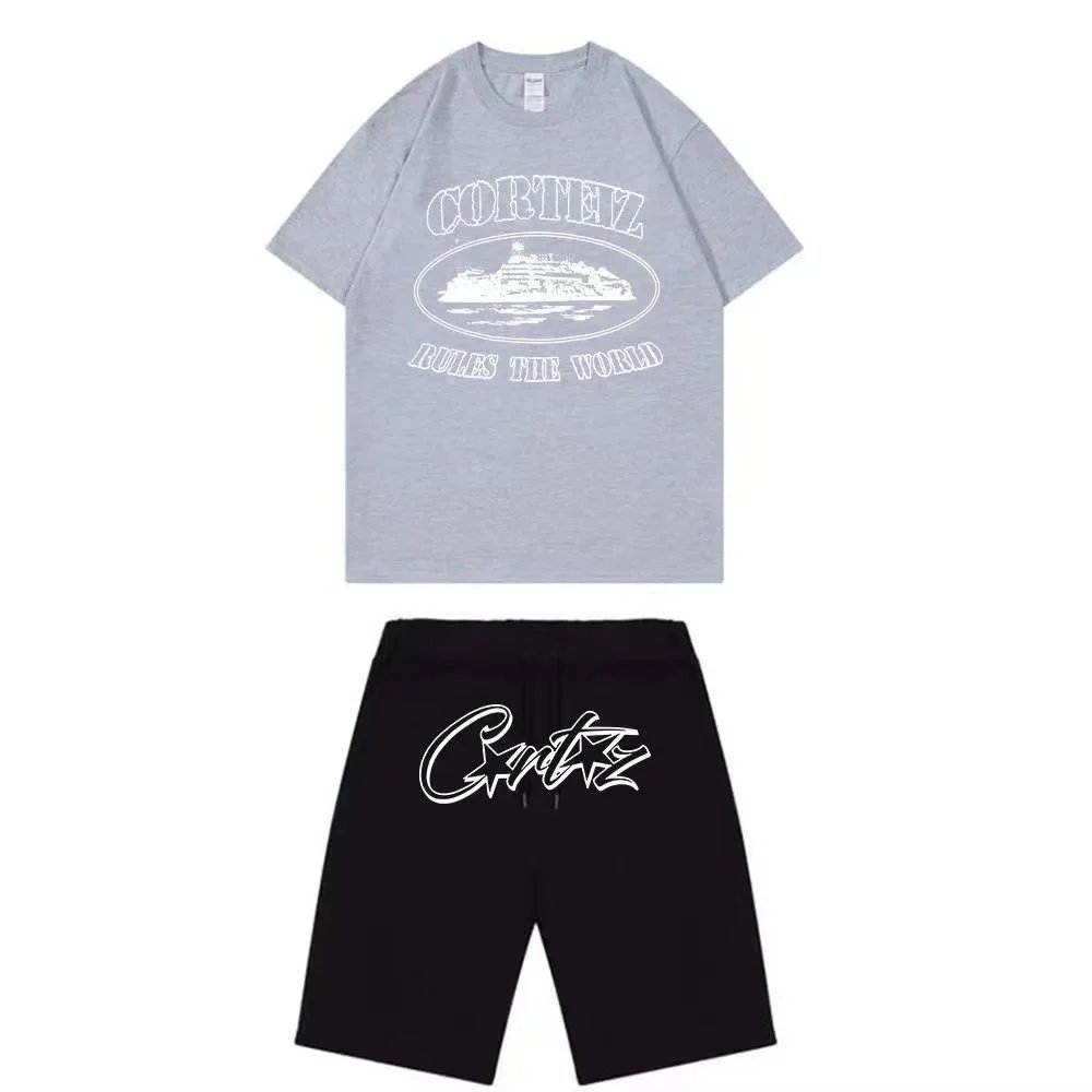 Corteiz Rules The World Graphic T-Shirt and Star Logo Shorts Set White/Black - 5