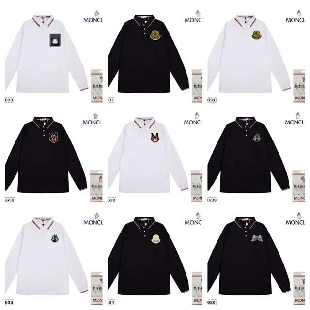 Moncler Shirts Long-sleeve polo shirt with striped collar and cuffs product detail image 1