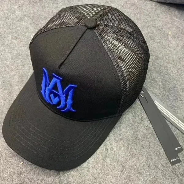 Amiri Logo Embroidered Black Mesh Back Trucker Cap - 1