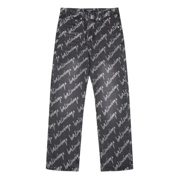 Balenciaga Logo Print Washed Black Jeans - 1
