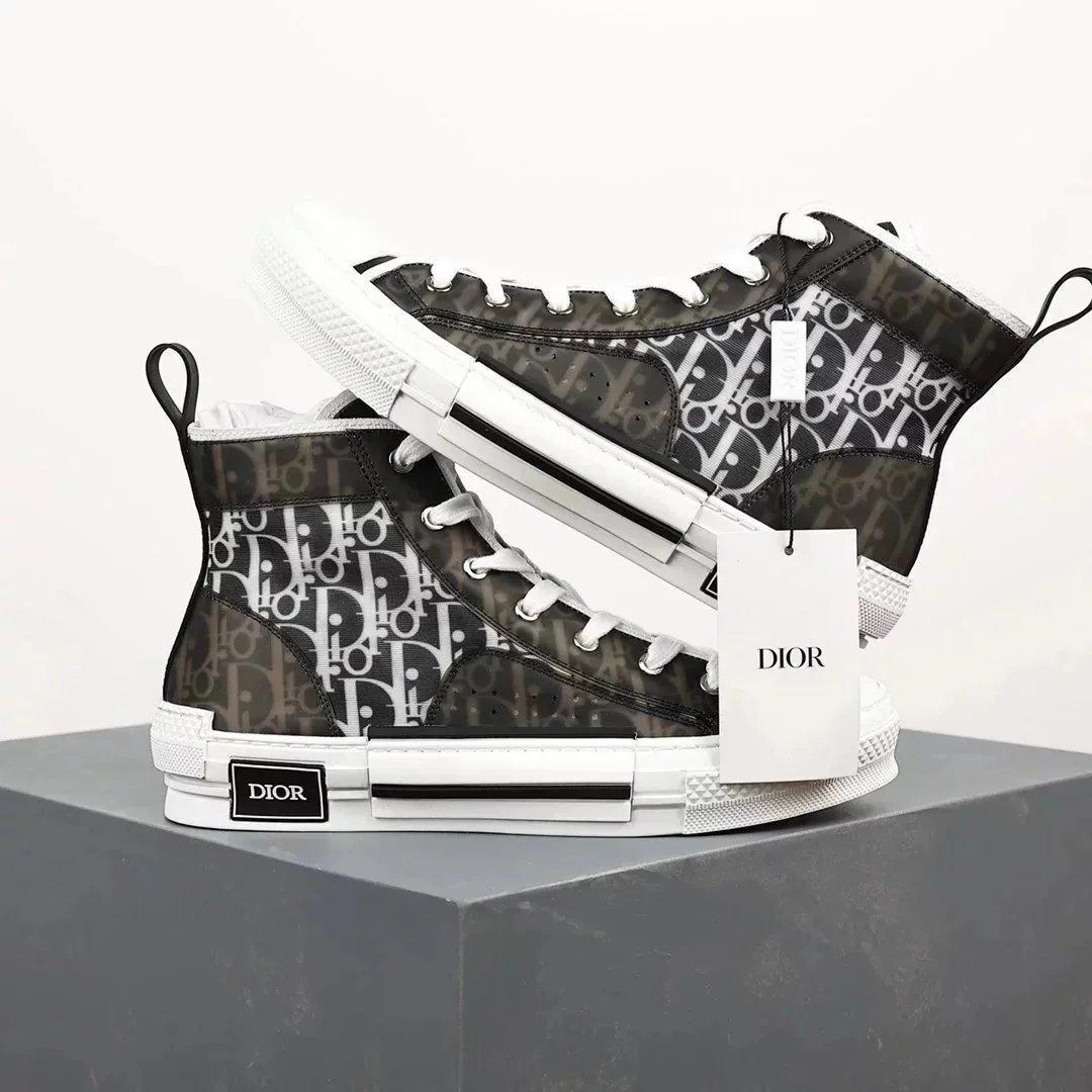 Dior B23 High-Top Sneakers White/Gray Skull Embroidery Sneakers - 3