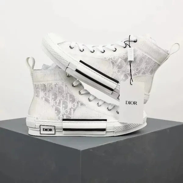 Dior B23 High-Top White Oblique Mesh Sneakers - 1
