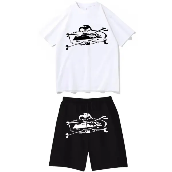 Philipp Plein Skull & Crossbones Logo T-Shirt and Shorts Set White/Black - 1