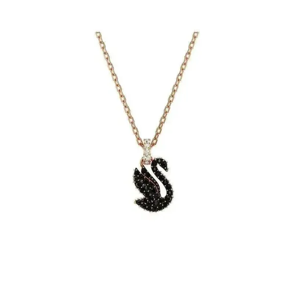 Swarovski天鹅吊坠项链 黑色水晶 玫瑰金项链 - 1