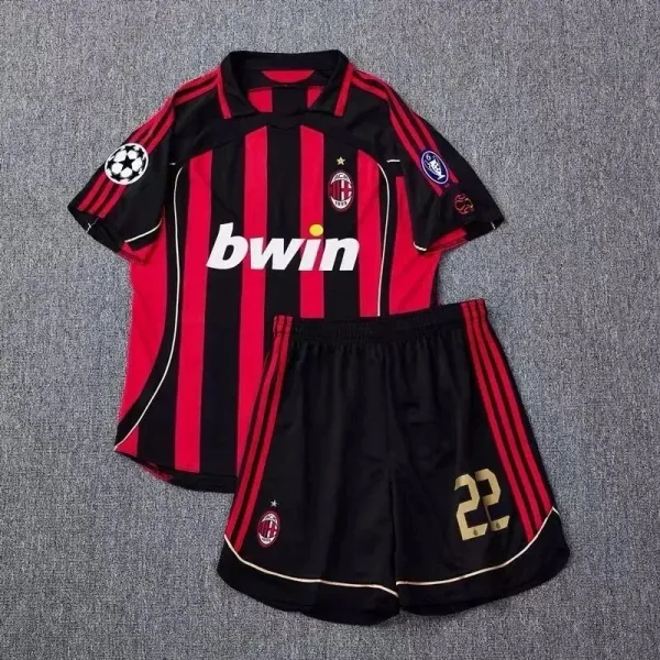 AC Milan 2006-07 Champions League Home Kit Black Red Striped Jersey and Shorts - 1