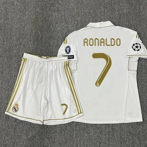 Real Madrid Cristiano Ronaldo #7 Champions League Away Kit White Gold Jersey Set - 1