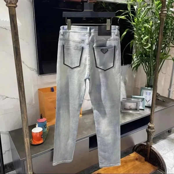 Prada Triangle-Trim Straight-Leg Light Wash Jeans - 1