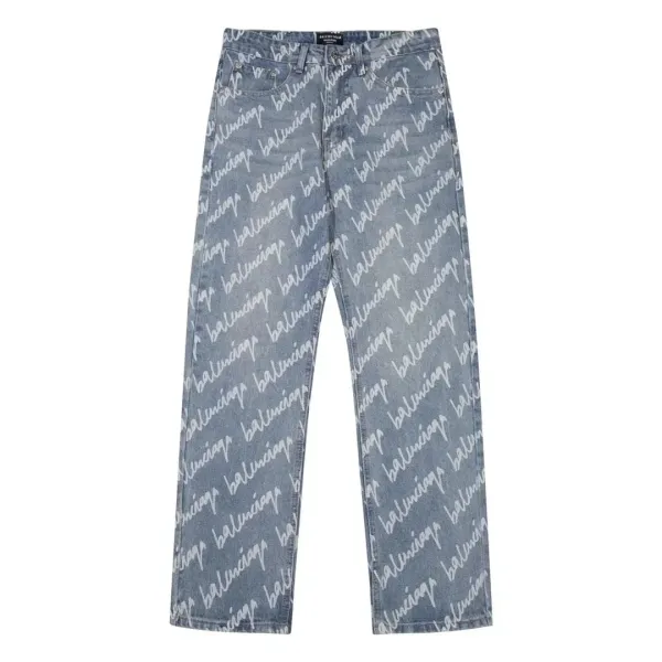 Balenciaga Logo Print Wide-Leg Jeans Light Wash - 1
