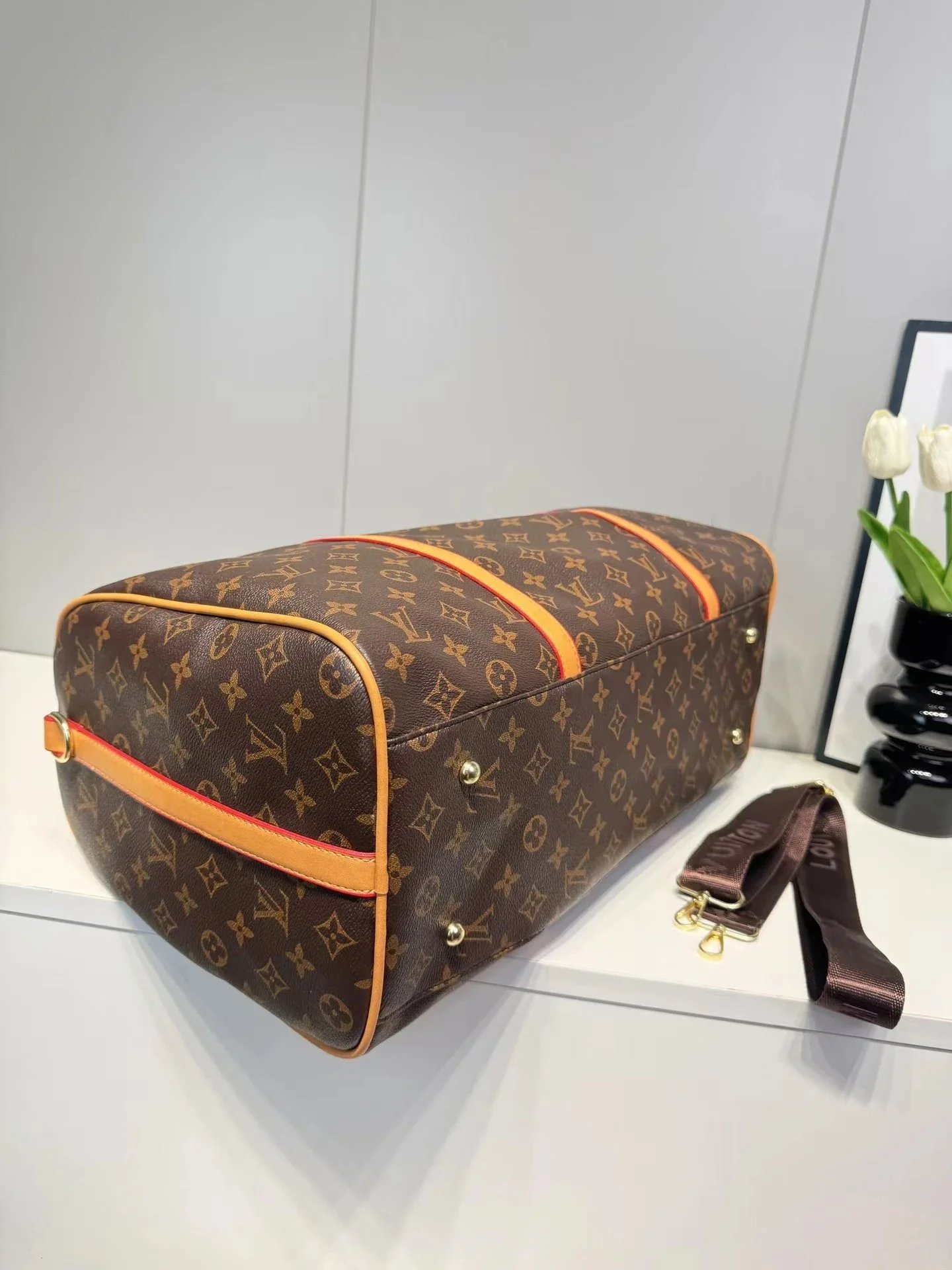 Louis Vuitton Keepall Bandoulière Monogram Eclipse Gray Duffle Bag - 4