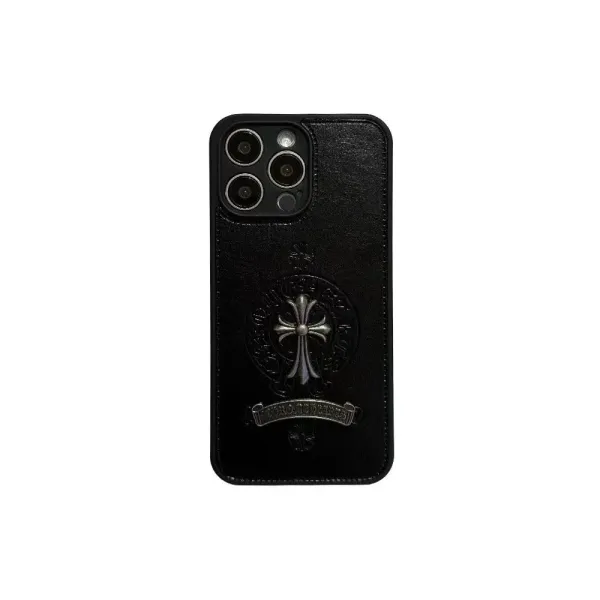 Chrome Hearts Cross Logo Leather iPhone Case Black - 1