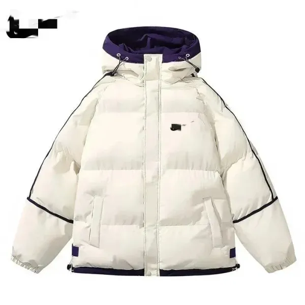 Design Puffer Jacket with Contrast Trim and Hooded Design White/Deep Purple Down-Jacket - 1