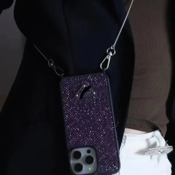 Prada Crystal-Embellished Phone Case with Chain Strap Purple Phone-Case - 1