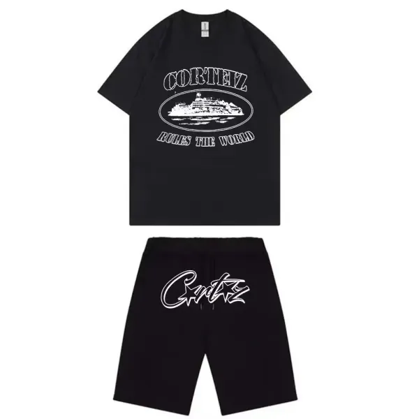 Corteiz Rules The World Graphic T-Shirt and Star Logo Shorts Set White/Black - 3