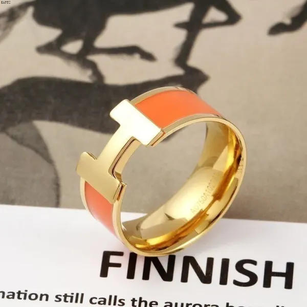 Hermès Clic H Ring Orange Enamel Gold-Tone Ring - 1