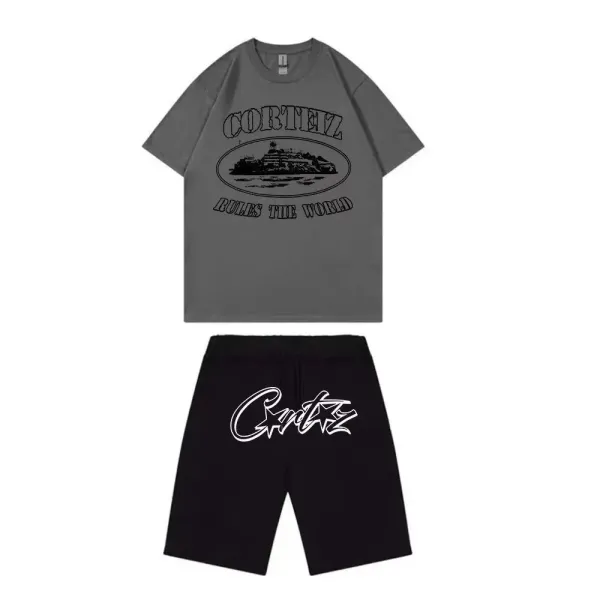 Corteiz Rules The World Graphic T-Shirt and Star Logo Shorts Set White/Black - 10