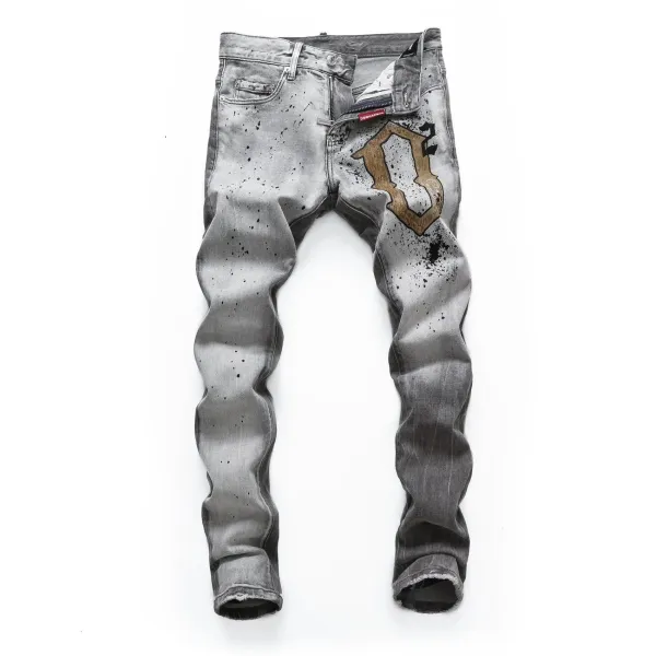 Dsquared2 Spray Paint Logo Distressed Gray Jeans - 1