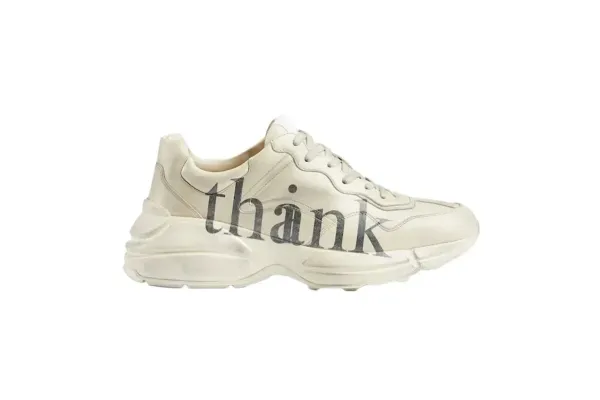 Gucci Rhyton 'Thank' Print Off-White Leather Sneakers - 1
