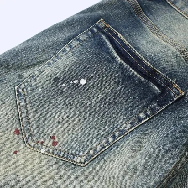 Purple x Unknown Artist Distressed Paint-Splatter Slim Fit Jeans - 7