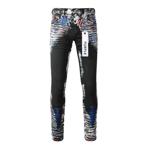 Purple Label Distressed Paint-Splatter Skinny Jeans - 1