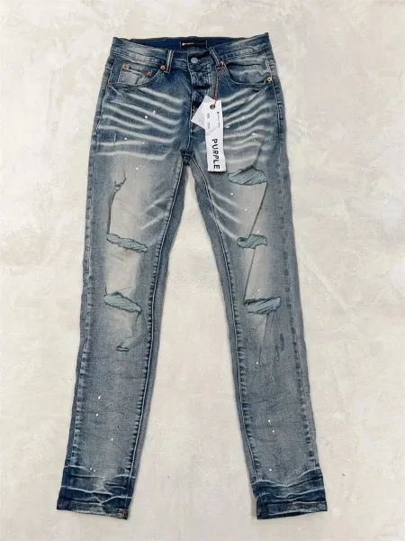 Purple Brand Distressed Paint-Splatter Skinny Jeans - 1