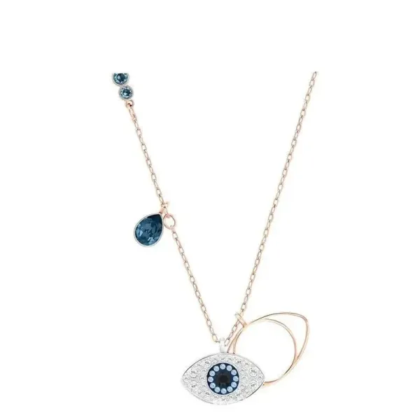 Swarovski Evil Eye Pendant Necklace with Blue Crystals and Rose Gold Plating - 1