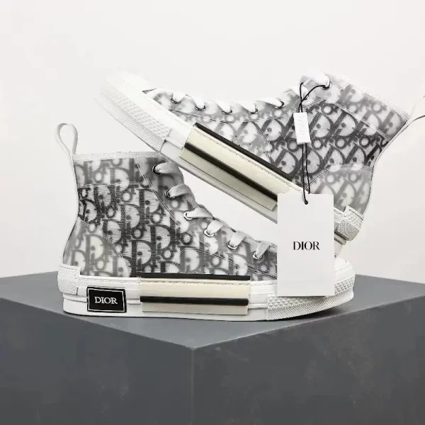Dior B23 High-Top Sneakers Monogram Oblique Print White/Gray Sneakers - 1