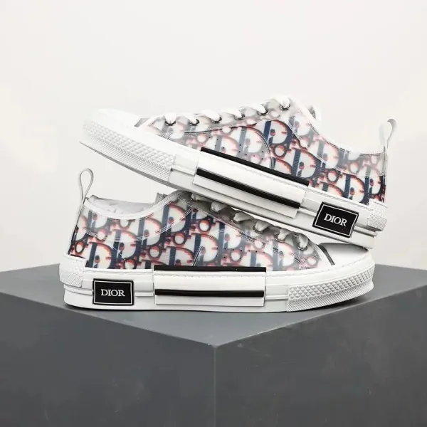 Dior B23 Oblique Print White Canvas Sneakers - 1