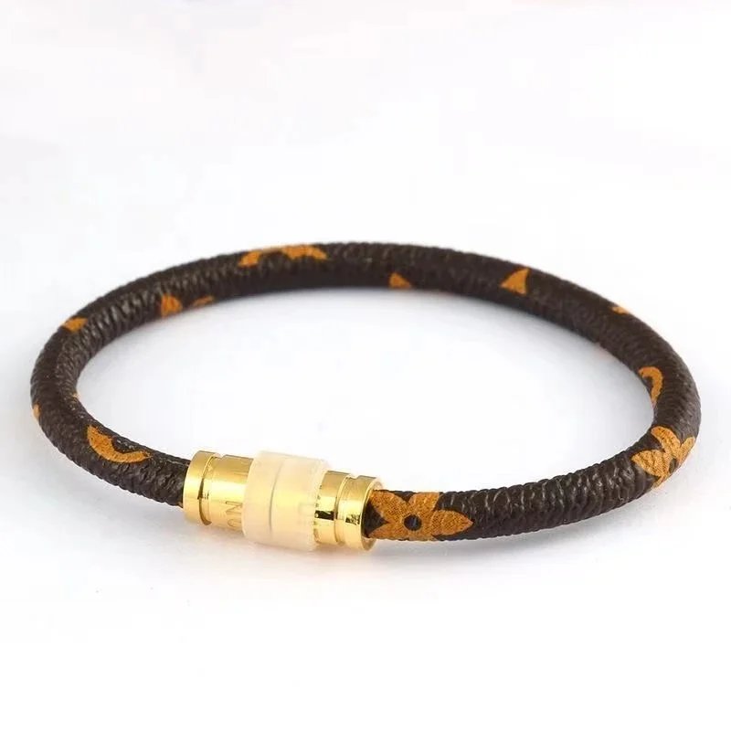 Design Braided Leather Bracelet with Gold Magnetic Clasp Black Bracelet - 4