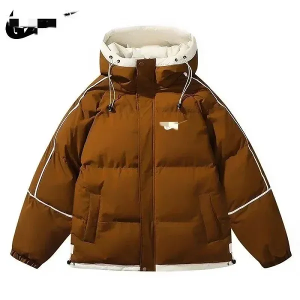 Design Puffer Jacket Brown with White Trim Hooded Down-Jacket - 1