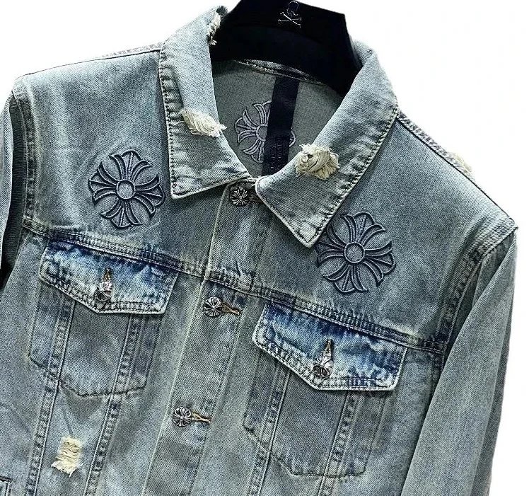 Chrome Hearts Distressed Embroidered Denim Jacket Light Wash - 8