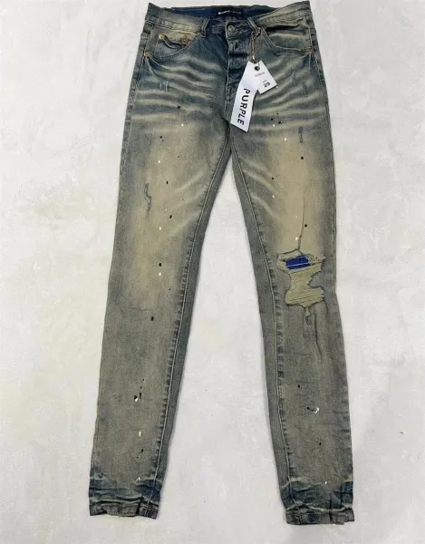 Purple Brand Distressed Paint-Splatter Slim Fit Jeans - 1