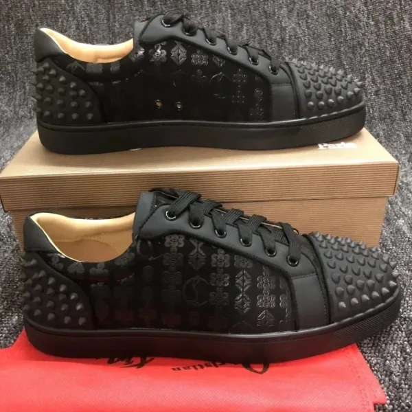 Christian Louboutin Louis Spikes Black Embossed Leather Sneakers - 1