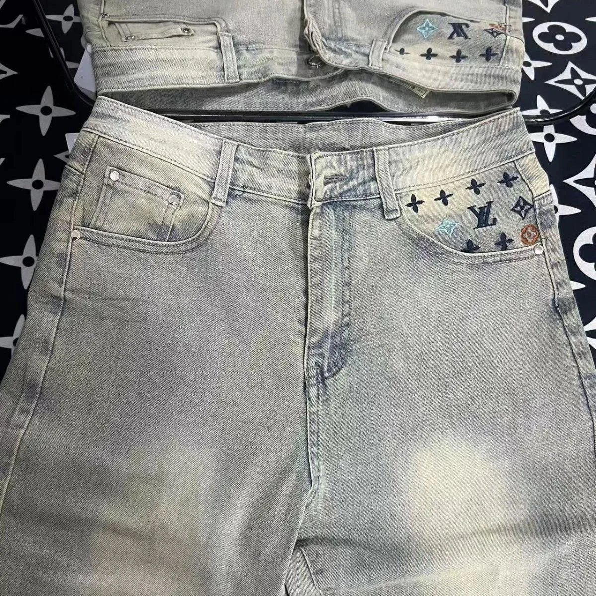 Louis Vuitton Monogram Embroidered Acid Wash Jeans - 5