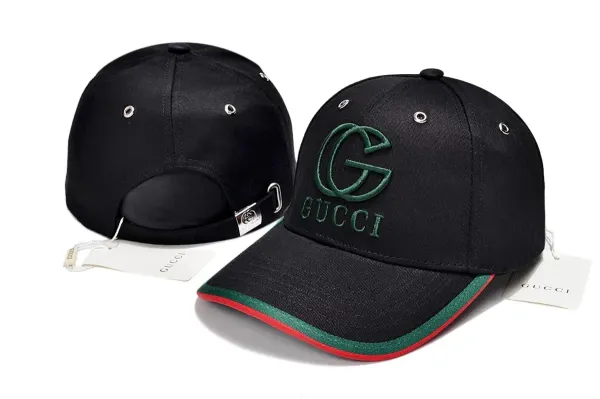 Gucci Interlocking G Embroidered Baseball Cap Black with Red-Green Trim - 1