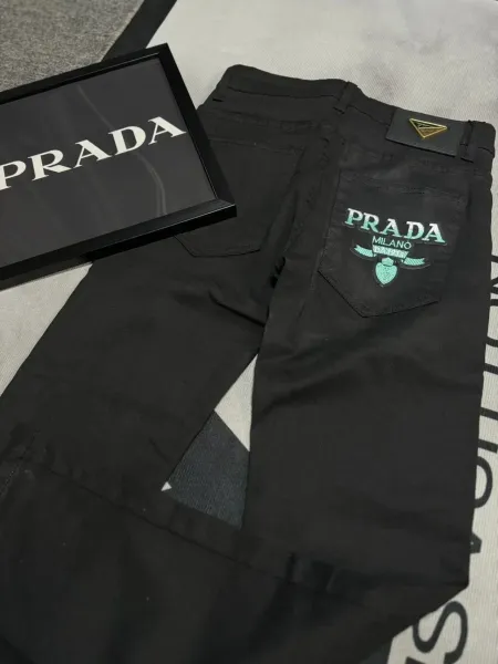 Prada Logo-Embroidered Black Jeans - 1