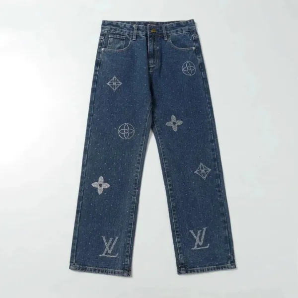 Louis Vuitton Monogram Embroidered Denim Jeans Navy - 1