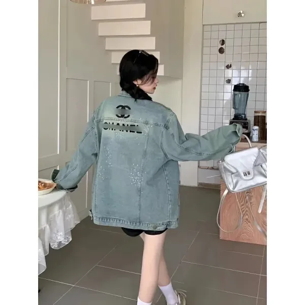 Chanel Denim Jacket with CC Logo and Glitter Detail Light Blue Denim-Jacket - 3