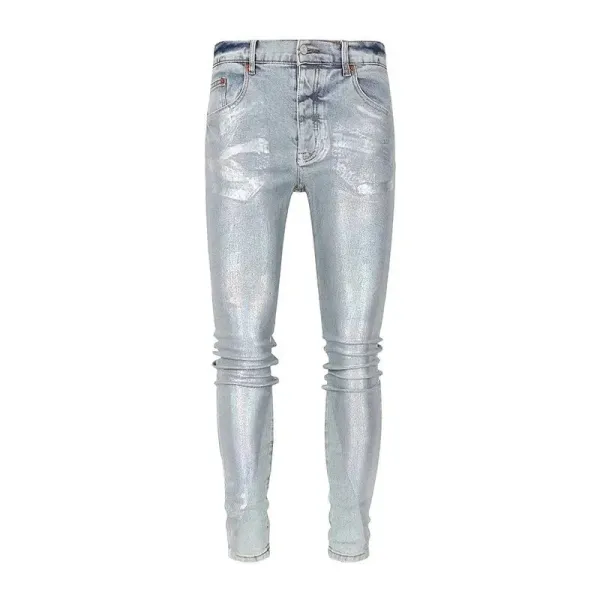 Philipp Plein Metallic Silver Distressed Skinny Jeans - 1